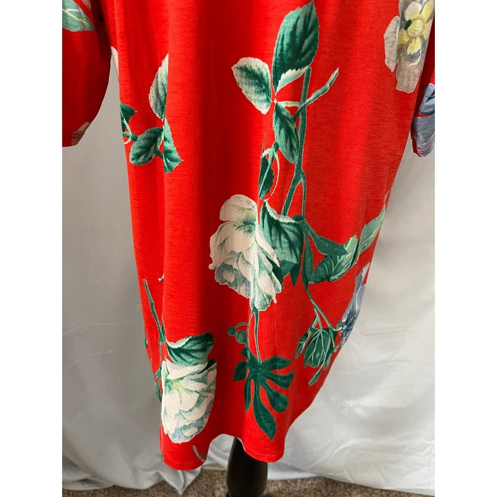 E'loges Collared Peek-a-boo V-Neck Floral Stretchy Short Sleeve Dress/Long Shirt - Picture 12 of 12